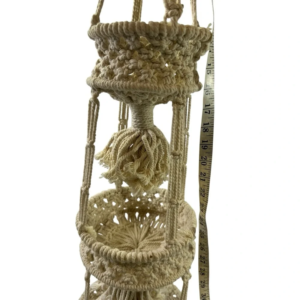 3 Tier Hanging Fruit Basket Cotton Boho Hand-Woven Fruit Basket Plant Hanger
